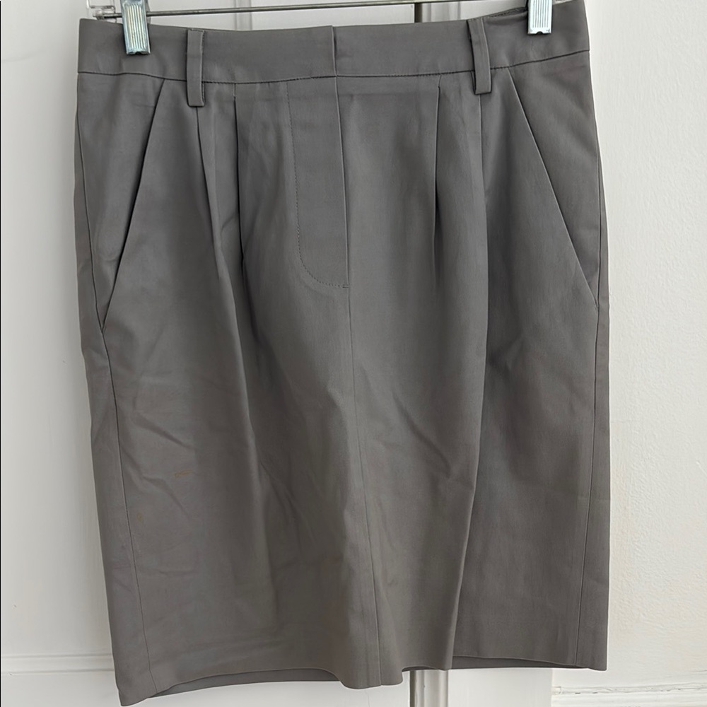 Gray Pleated Pencil Skirt Knee-Length Workwear